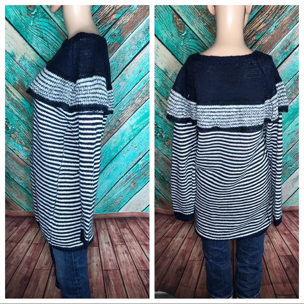 Q2 Striped Ruffle Top Acrylic Sweater - Picture 2 of 6
